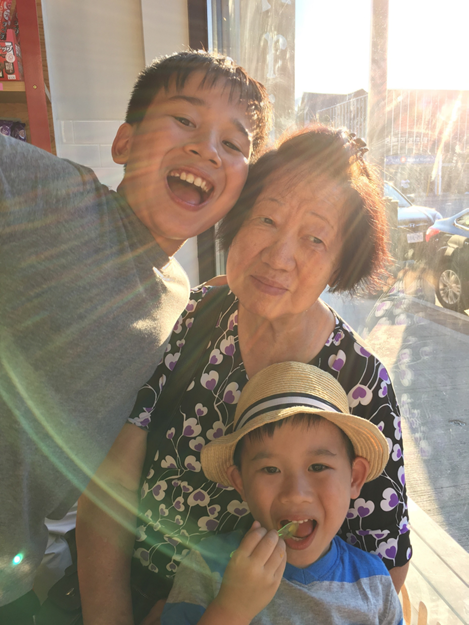 Patrick's mom and kids enjoying the many Asian desert restaurants on Bloor Street